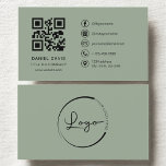 Sage Green Professional Company Logo QR Code  Business Card<br><div class="desc">Make a calm and confident impression with this Sage Green Professional Company Logo QR Code Business Card. Featuring a soft sage green background, clean layout, and space for your business logo and a scannable QR code, this design is ideal for professionals and companies who want to combine minimalist style with...</div>