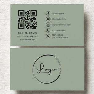 Sage Green Professional Company Logo QR Code Business Card