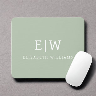 Sage Green Professional Simple Monogram Minimalist Mouse Mat