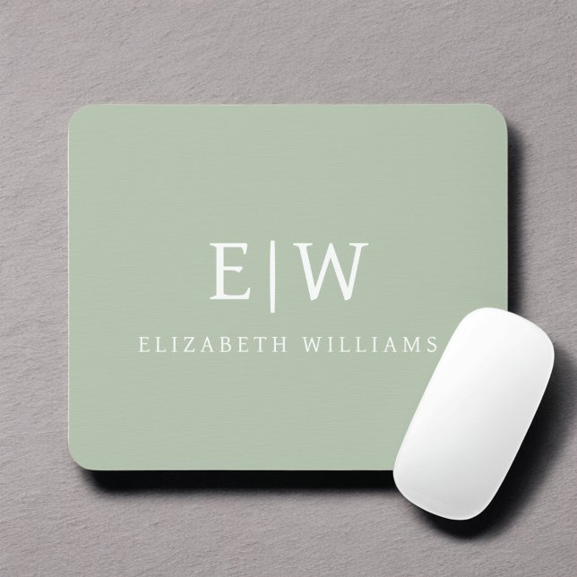 Sage Green Professional Simple Monogram Minimalist Mouse Mat (Creator Uploaded)