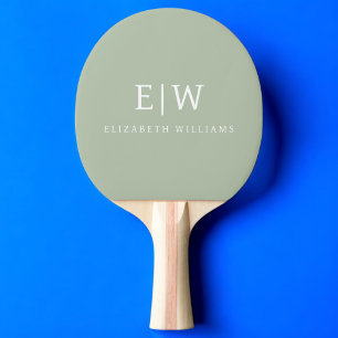 Sage Green Professional Simple Monogram Minimalist Ping Pong Paddle