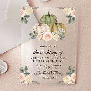 Sage Green Pumpkin and Dusty Peach Floral Wedding Acrylic Invitations