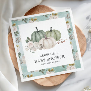 Sage Green Pumpkin Floral Fall Baby Shower Napkin