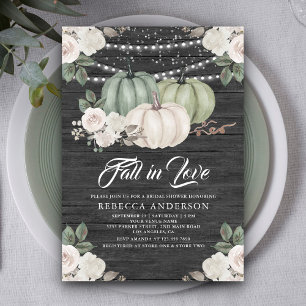 Sage Green Pumpkin Floral Fall Wood Bridal Shower Invitation