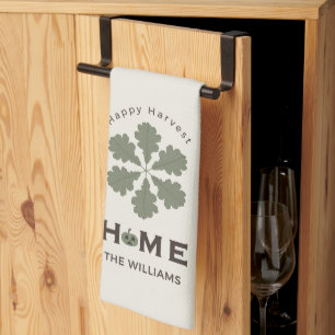 Sage Green Pumpkin HOME Personalised Family Tea Towel