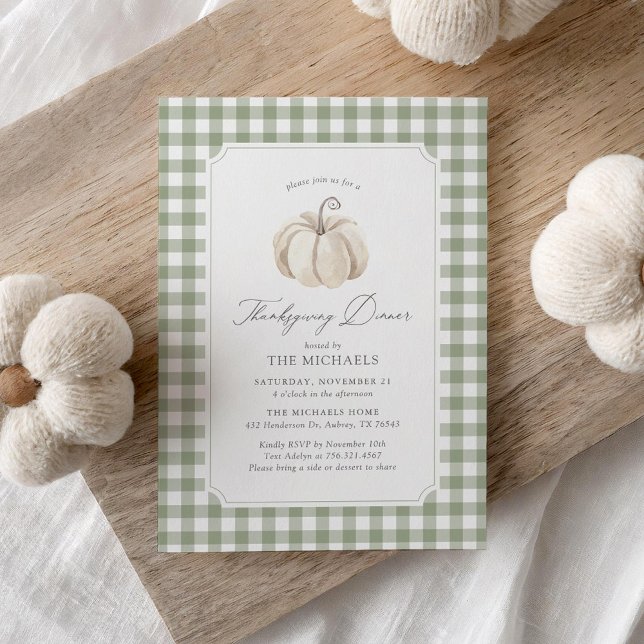 Sage Green Pumpkin Thanksgiving Dinner Invitation (Creator Uploaded)