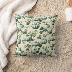 Sage Green Pumpkins & Autumn Florals Cushion