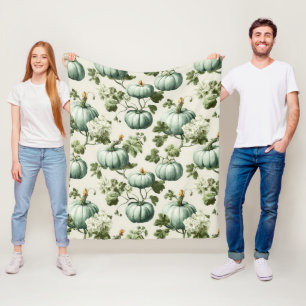 Sage Green Pumpkins & Autumn Florals Fleece Blanket