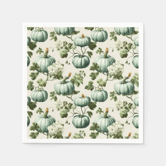 Sage Green Pumpkins & Autumn Florals Napkin (Front)