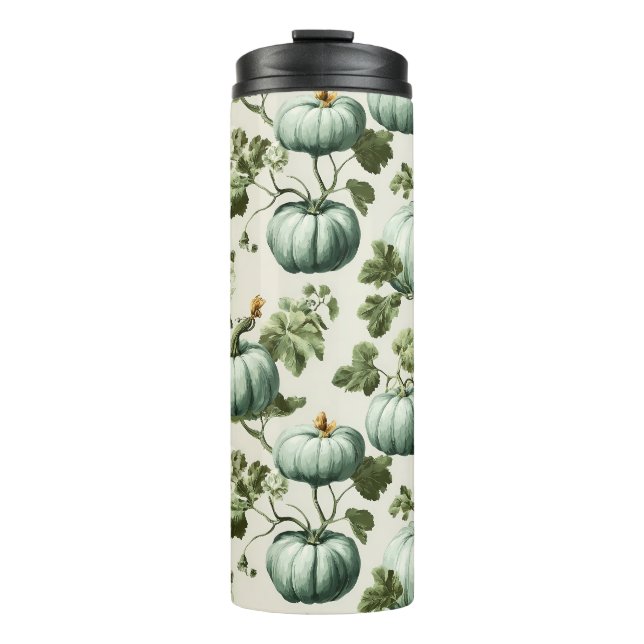 Sage Green Pumpkins & Autumn Florals Thermal Tumbler (Front)