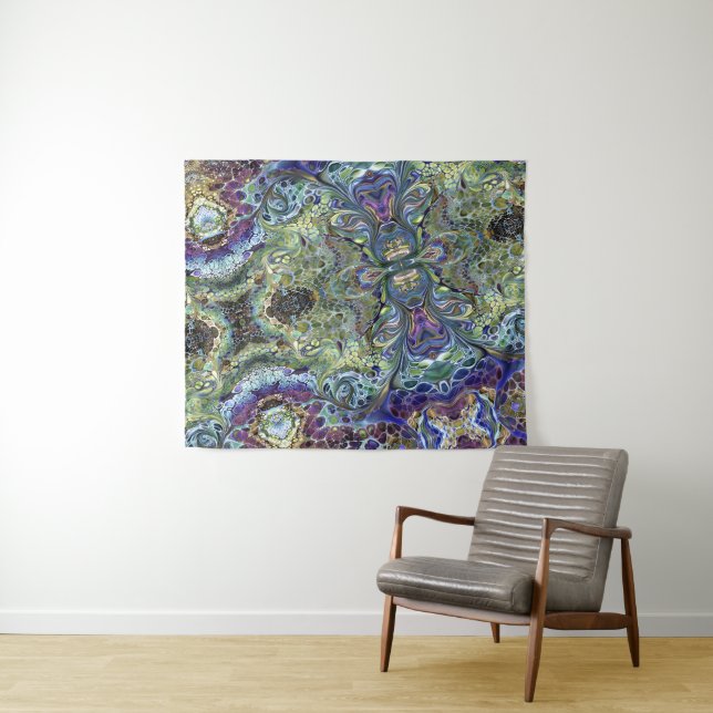 Sage green, purple blue Motif Abstract Tapestry (In Situ (Horizontal))