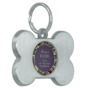 Sage Green & Purple Botanical Personalised Silver Pet ID Tag