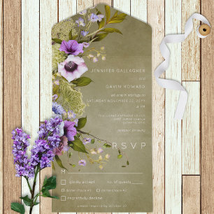 Sage Green & Purple Floral Modern Dinner All In One Invitation