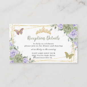 Sage Green Purple Floral Quinceañera Reception Enclosure Card