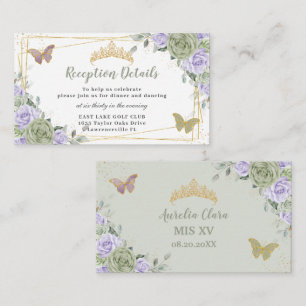 Sage Green Purple Floral Quinceañera Reception Enclosure Card