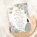 Sage Green Purple Lavender Floral Gold Quinceañera Invitation<br><div class="desc">This chic Quinceañera invitation features a gold glitter geometric frame adorned by delicate watercolor sage green, lavender purple floral, soft sage greenery and a girl in a lovely sage green dress. Personalise it with your details easily and quickly, simply press the customise it button to further re-arrange and format the...</div>