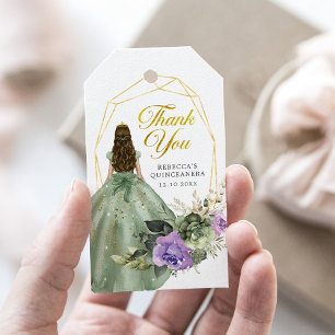 Sage Green Purple Princess Quinceañera Gift Tags