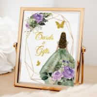 Sage Green Purple Quinceañera Cards and Gifts