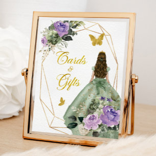 Sage Green Purple Quinceañera Cards and Gifts Poster