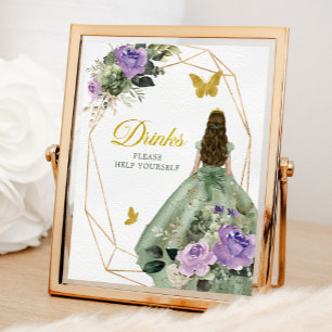Sage Green Purple Quinceañera Drinks Sign
