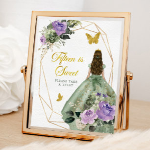 Sage Green Purple Quinceañera Fifteen is Sweet Poster