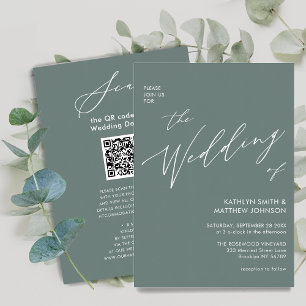 Sage Green QR Code All In One Modern Wedding Invitation