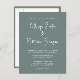 Sage Green QR Code All In One Modern Wedding Invitation Postcard