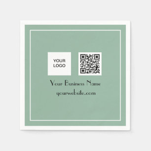 Sage Green QR Code Business Logo Minimalist Napkin