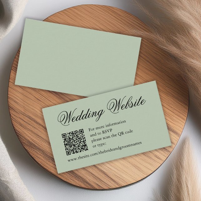 Sage Green QR Code Calligraphy Wedding Website Enclosure Card (Creator Uploaded)