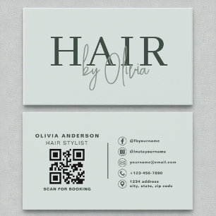 Sage Green QR Code Hair Stylist Modern Business Card