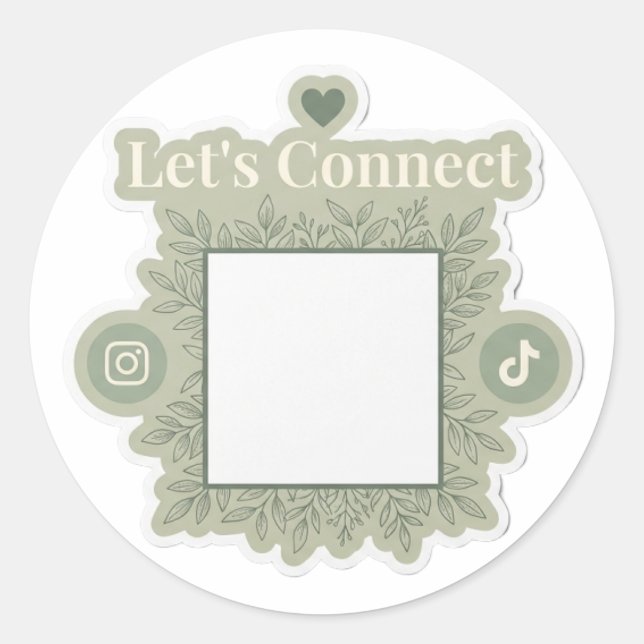 Sage Green QR Code Let's Connect Small Business St Classic Round Sticker (Front)