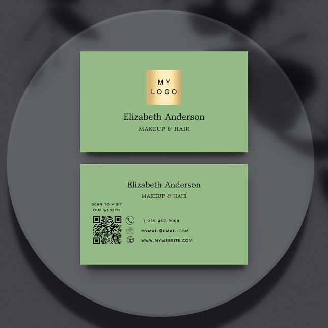 Sage green QR code logo Business Card (Creator Uploaded)