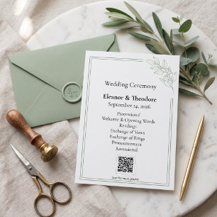 Sage Green QR Code Minimalist Wedding Program Programme