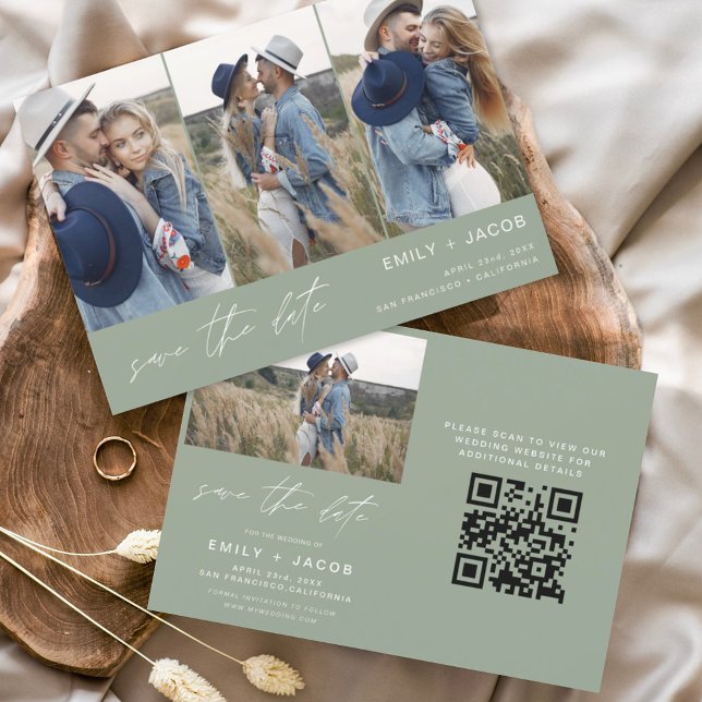 Sage Green QR Code Modern Save the Date 4 Photo (Creator Uploaded)