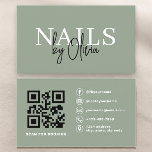 Sage Green QR Code Nail Specialist Artist  Business Card