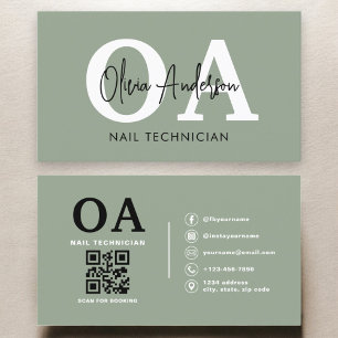 Sage Green QR Code Nail Specialist Artist  Business Card