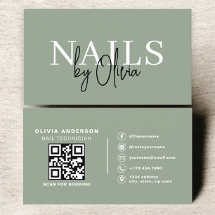 Sage Green QR Code Nail Specialist Artist  Business Card