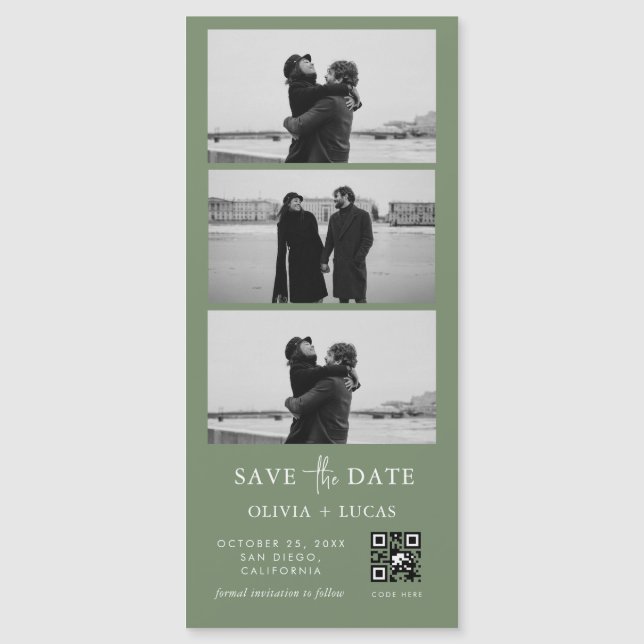 Sage Green QR Code Photo Strip Magnetic Wedding (Front)