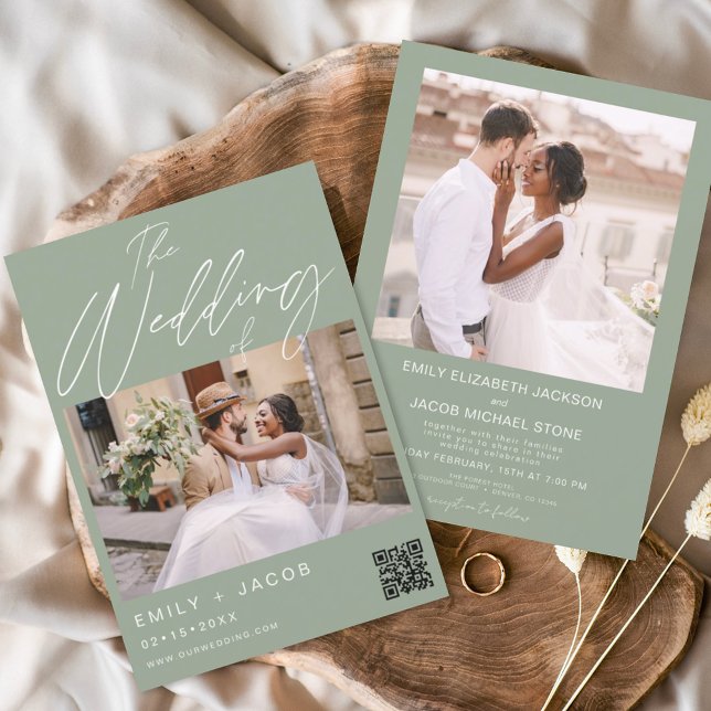Sage Green QR Code Photo Wedding Invitation Flyer (Creator Uploaded)