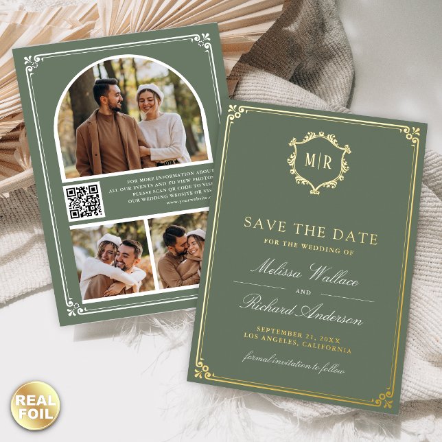 Sage Green QR Code Photo Wedding Save the Date (Creator Uploaded)
