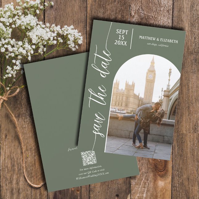 Sage Green QR Code Photo Wedding Save The Date (Creator Uploaded)