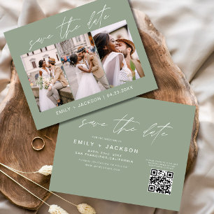 Sage Green QR Code - Save the Date 3 Photo Flyer