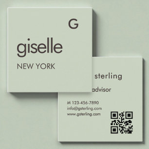 Sage Green QR Code Square Business Card
