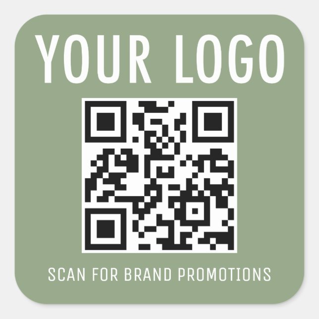 Sage Green QR Code Stickers Business Logo Square (Front)