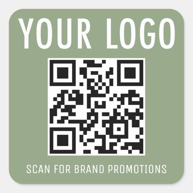 Sage Green QR Code Stickers Business Logo Square (Front)
