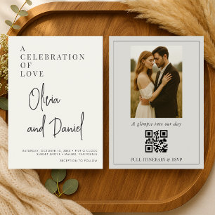 Sage Green QR Code Wedding Minimalist Script Photo Invitation