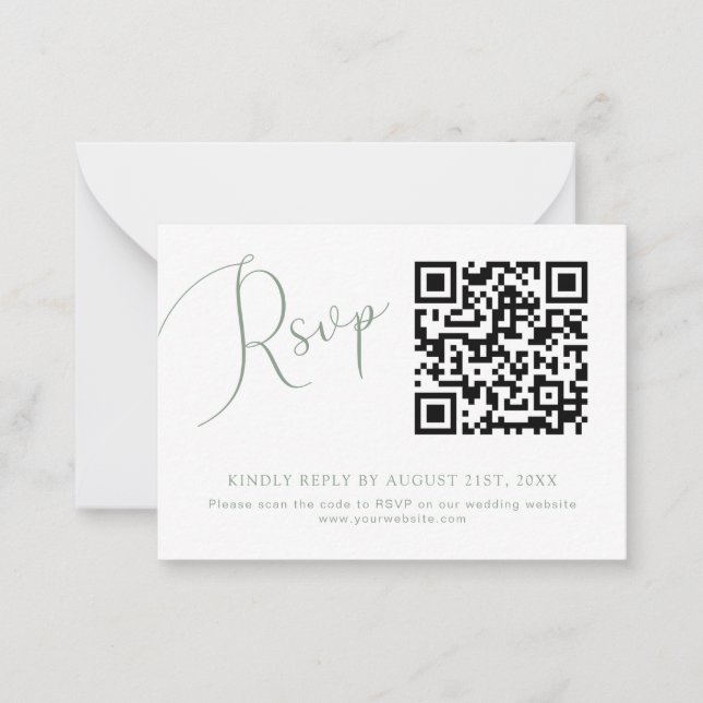 Sage Green  QR Code Wedding Website RSVP Card (Front)