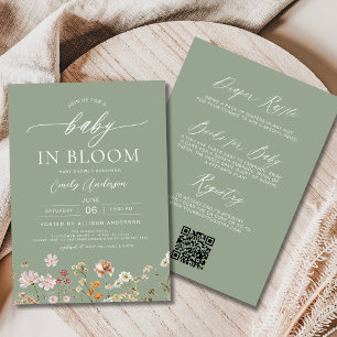 Sage Green QR Code Wildflower Baby in Bloom   Invitation