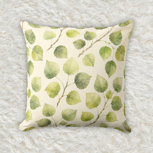 Sage Green Quaking Aspen Botanical Pattern Cushion