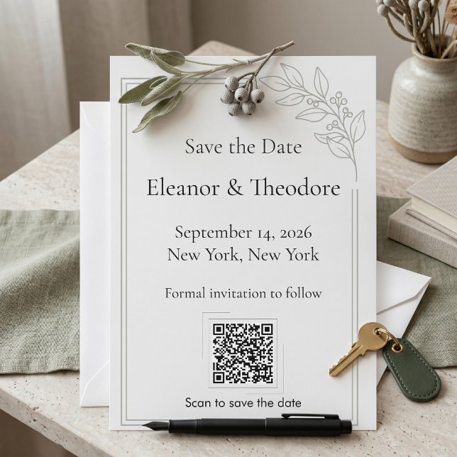 Sage Green Quiet Luxury QR Code Save the Date (Sage Green Quiet Luxury QR Code Save the Date)